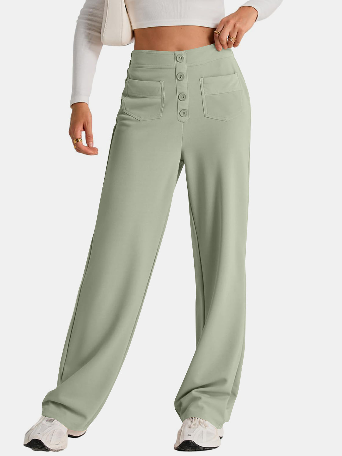 Hoge Taille Wijde Broek met Pockets - Elegant en Comfortabel