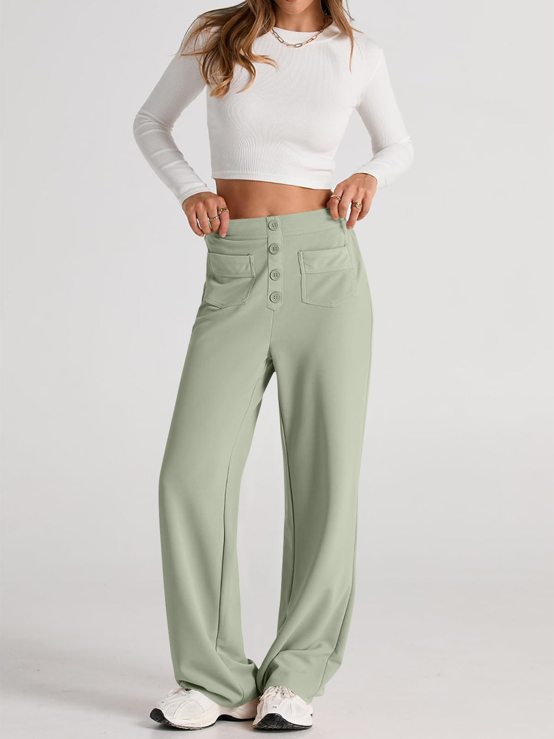 Hoge Taille Wijde Broek met Pockets - Elegant en Comfortabel