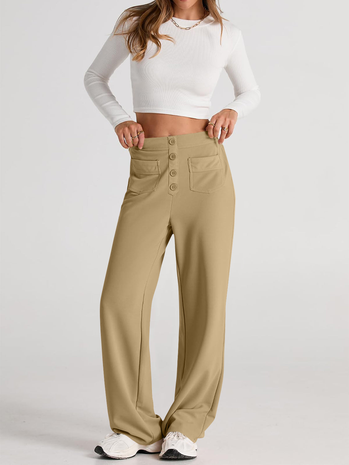 Hoge Taille Wijde Broek met Pockets - Elegant en Comfortabel