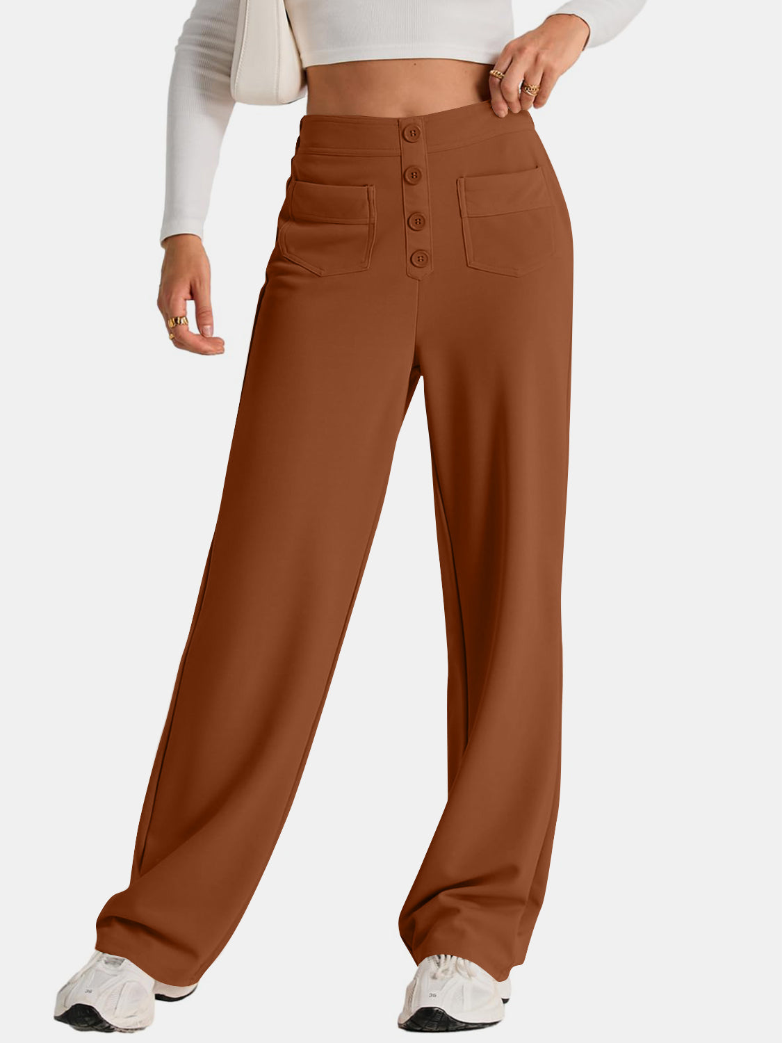 Hoge Taille Wijde Broek met Pockets - Elegant en Comfortabel