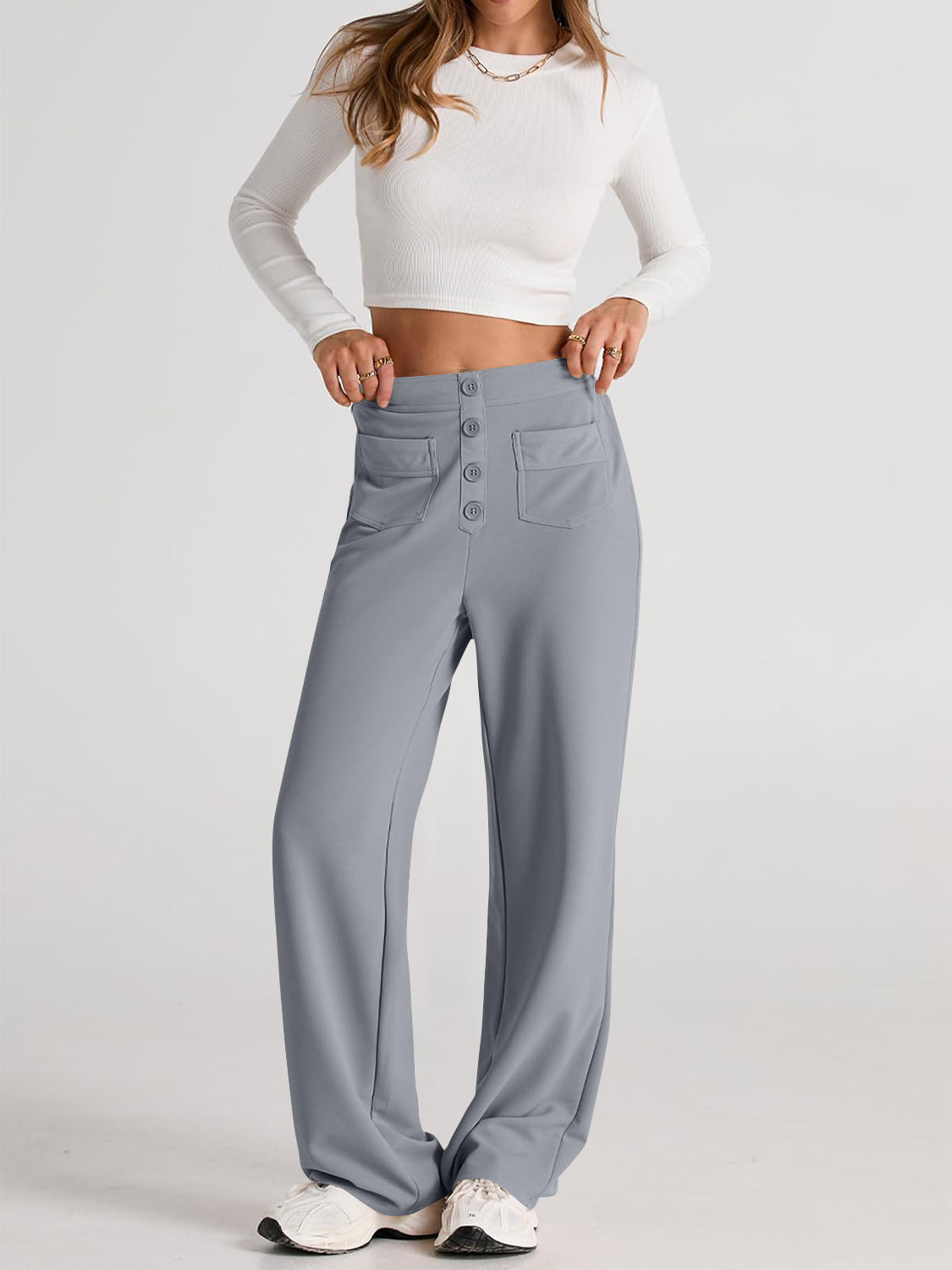 Hoge Taille Wijde Broek met Pockets - Elegant en Comfortabel