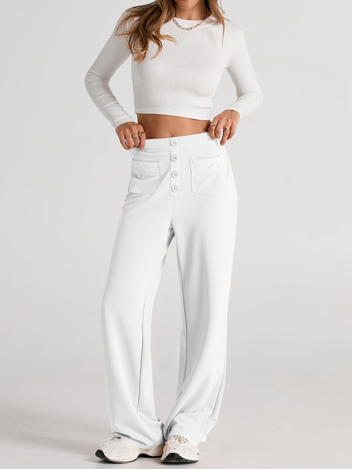 Hoge Taille Wijde Broek met Pockets - Elegant en Comfortabel