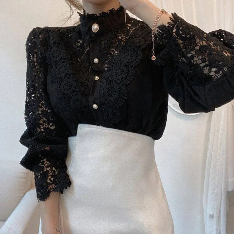 Maike - Vintage Kanten Elegance Blouse voor Tijdloze Schoonheid