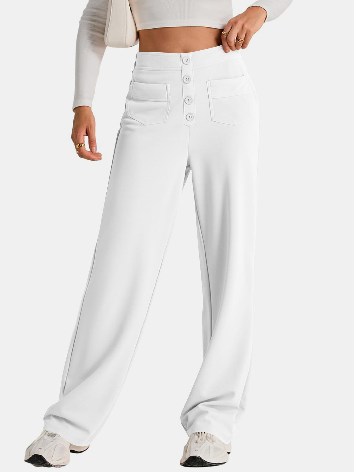 Hoge Taille Wijde Broek met Pockets - Elegant en Comfortabel