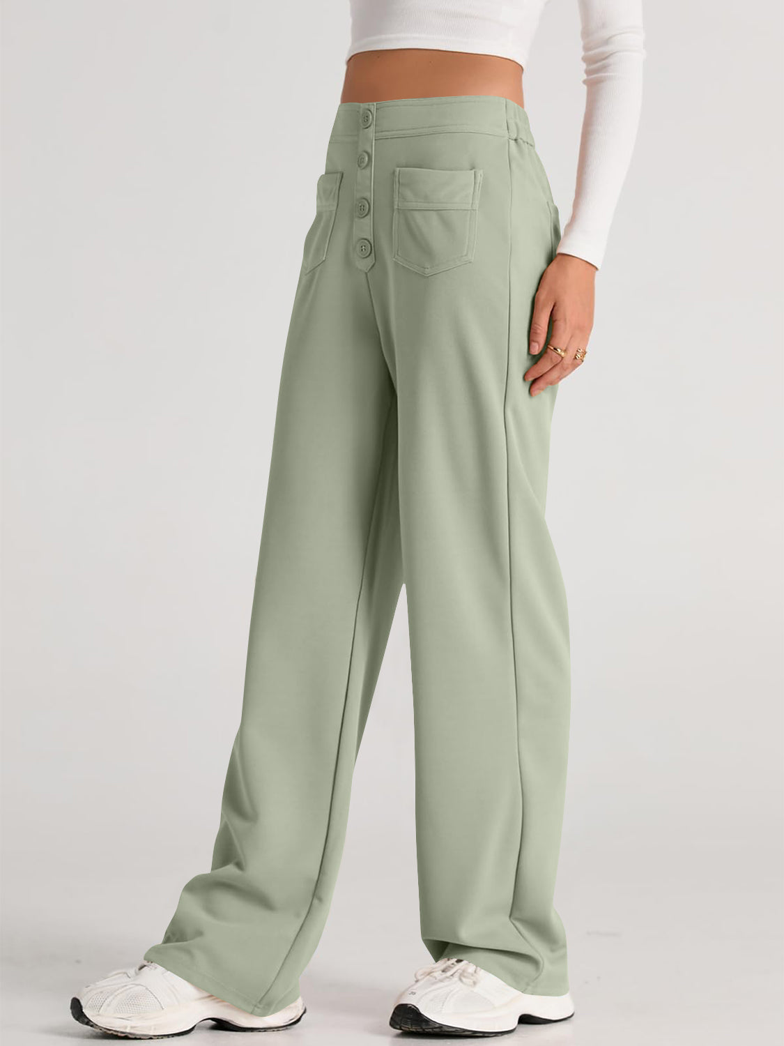 Hoge Taille Wijde Broek met Pockets - Elegant en Comfortabel