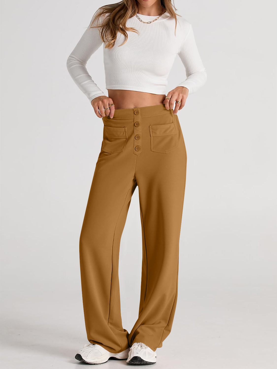Hoge Taille Wijde Broek met Pockets - Elegant en Comfortabel