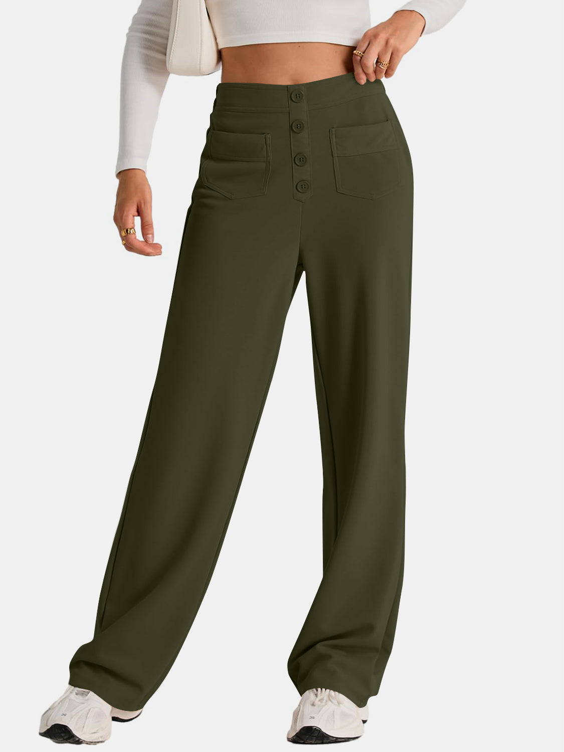 Hoge Taille Wijde Broek met Pockets - Elegant en Comfortabel