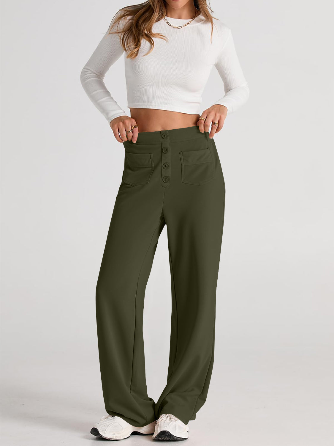Hoge Taille Wijde Broek met Pockets - Elegant en Comfortabel