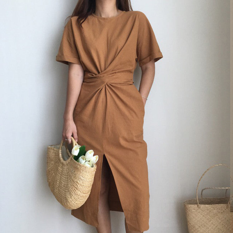 Mubilux Murk | Elegante Twist Taille en Front Slit Midi Dress