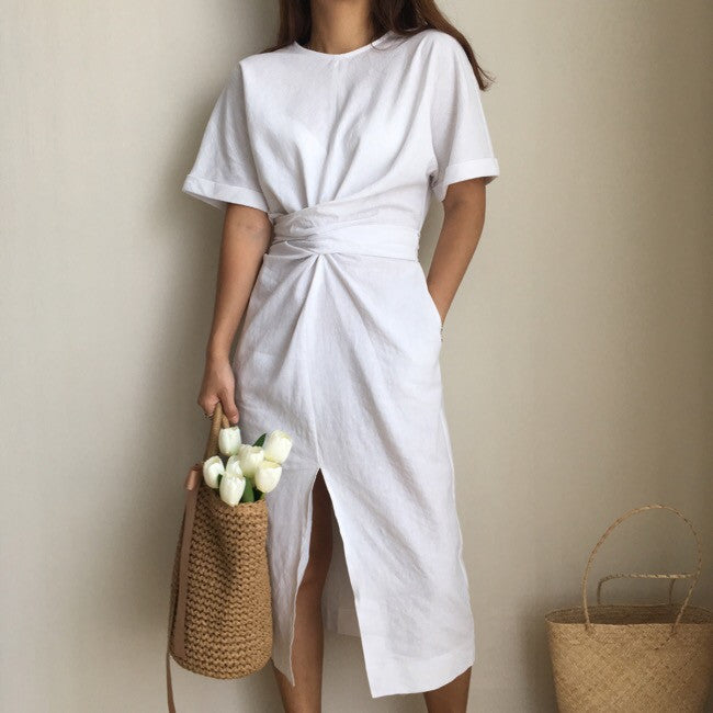 Mubilux Murk | Elegante Twist Taille en Front Slit Midi Dress