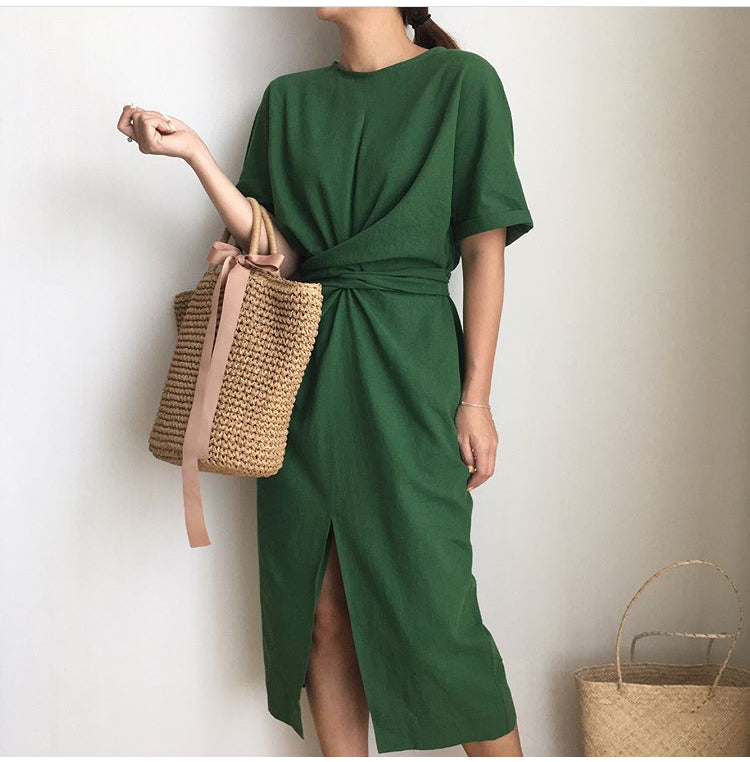 Mubilux Murk | Elegante Twist Taille en Front Slit Midi Dress