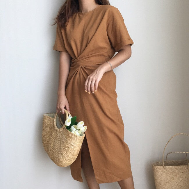 Mubilux Murk | Elegante Twist Taille en Front Slit Midi Dress