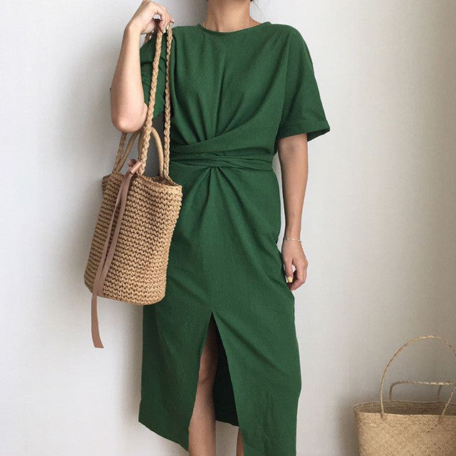 Mubilux Murk | Elegante Twist Taille en Front Slit Midi Dress