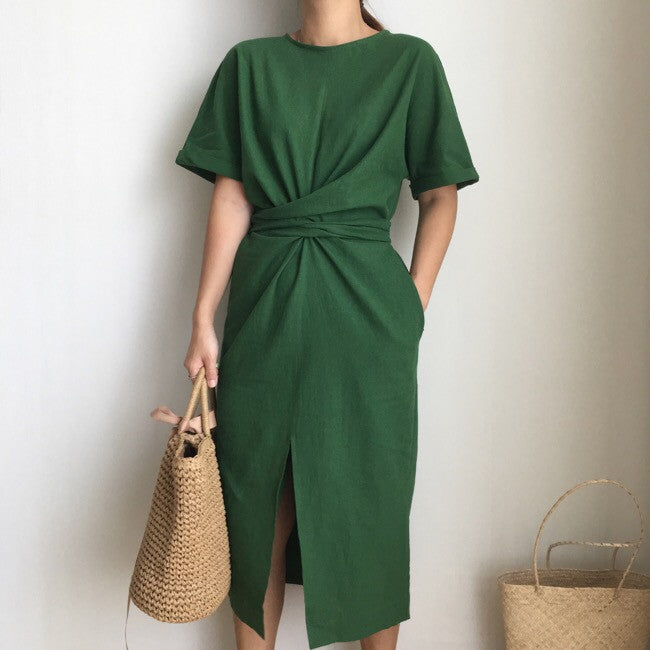 Mubilux Murk | Elegante Twist Taille en Front Slit Midi Dress