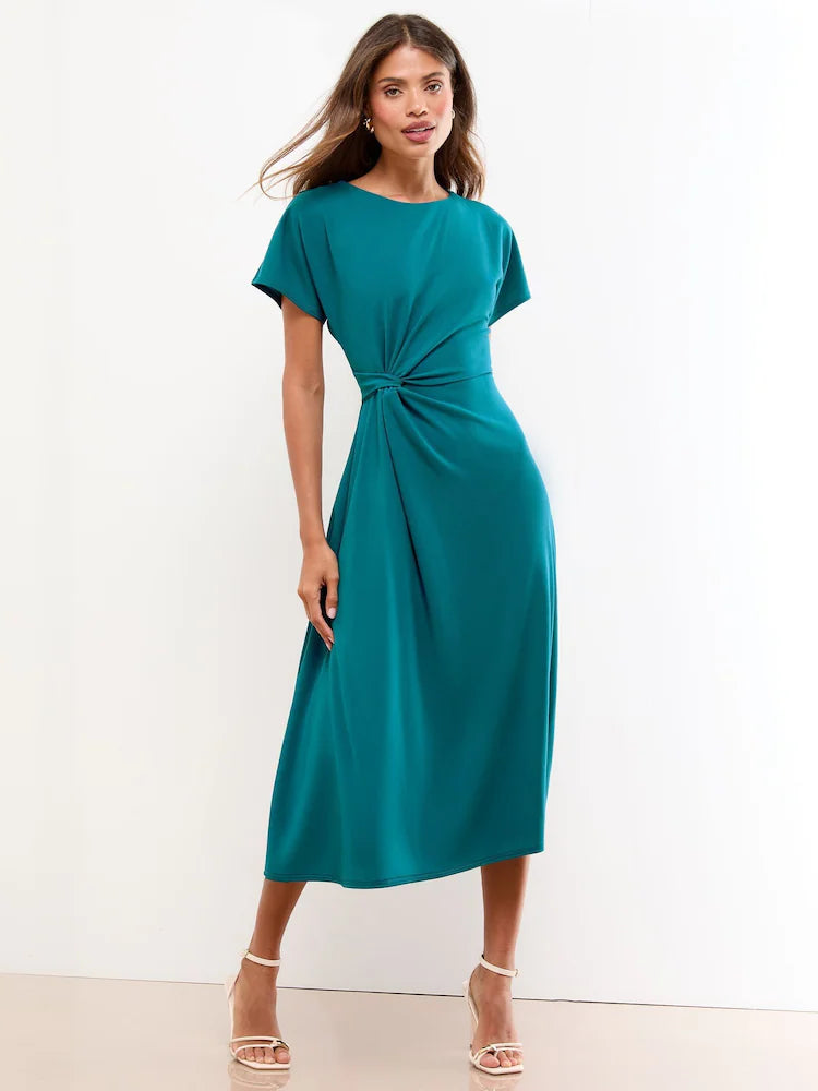 Mubilux Women Navy Off The Shoulder Gathered Waist Midi Dress