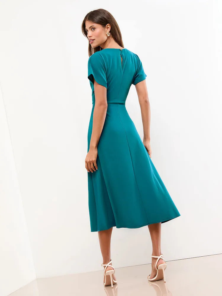 Mubilux Women Navy Off The Shoulder Gathered Waist Midi Dress