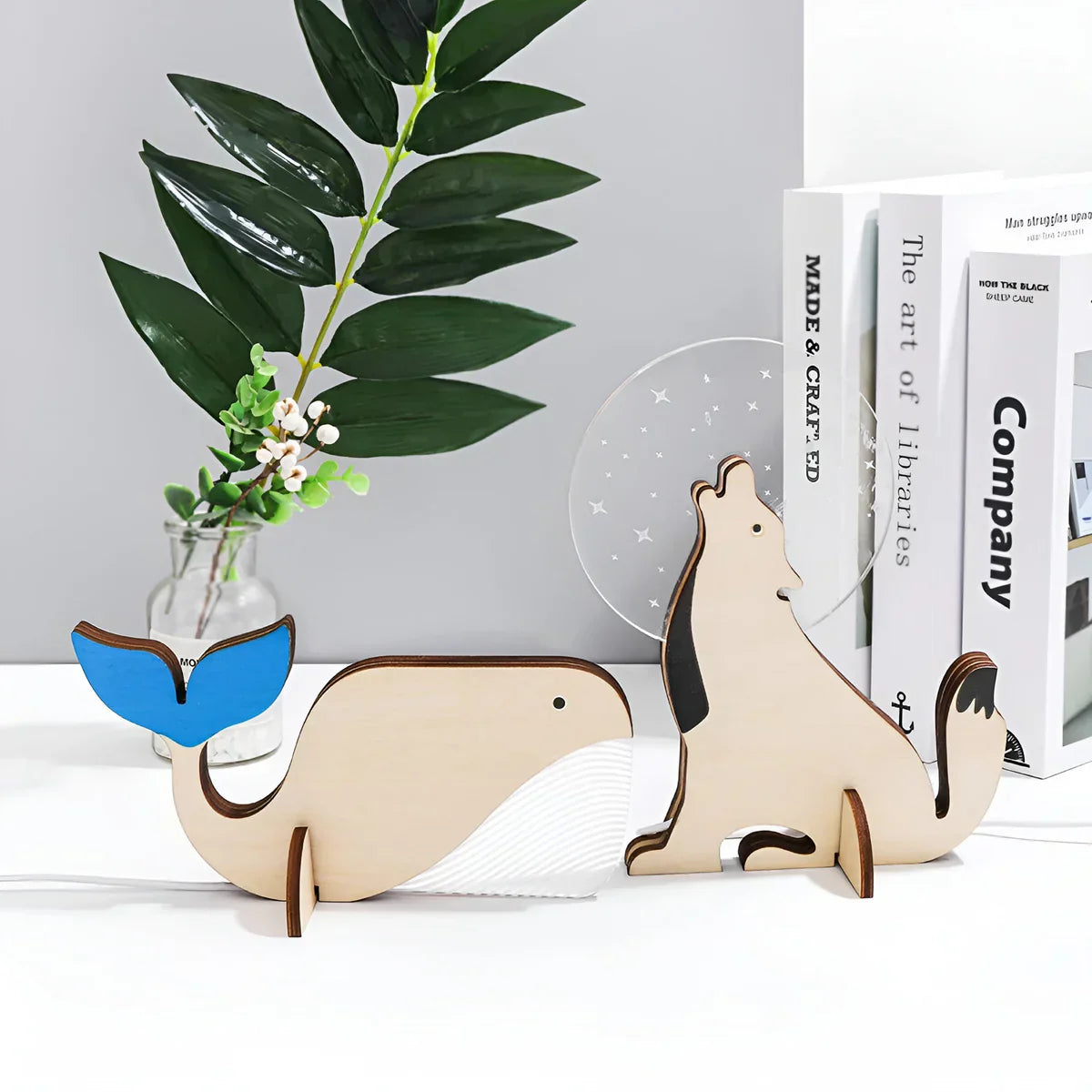 Lampe de table en bois WildGlow pour animaux - Veilleuse magique pour chambres d'enfants