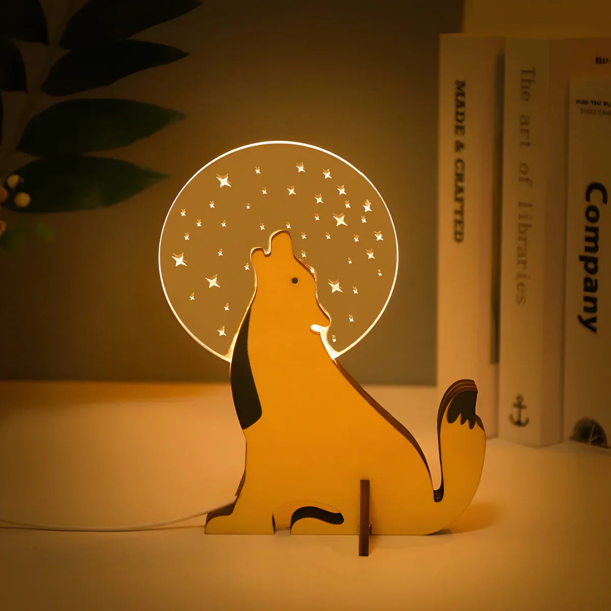 Lampe de table en bois WildGlow pour animaux - Veilleuse magique pour chambres d'enfants