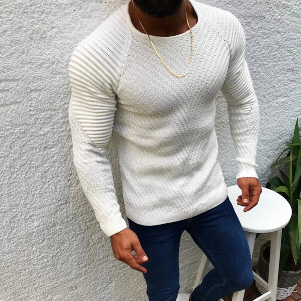 Mubilux - Pull col rond homme en couleur unie avec coupe slim, élégant et confortable