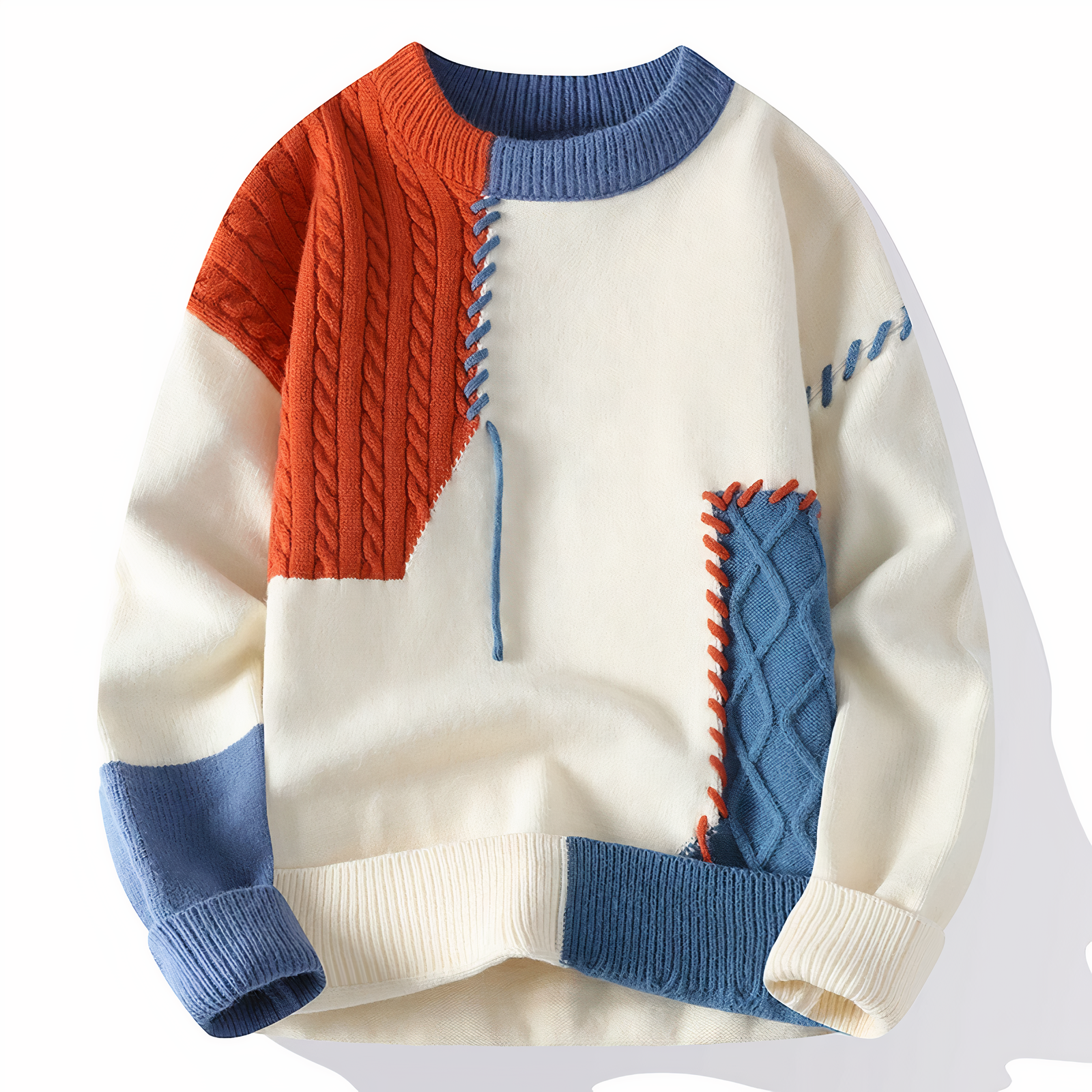 Mubilux Ember Patchwork Trui voor Heren - Uniek Design en Comfortabele Pasvorm