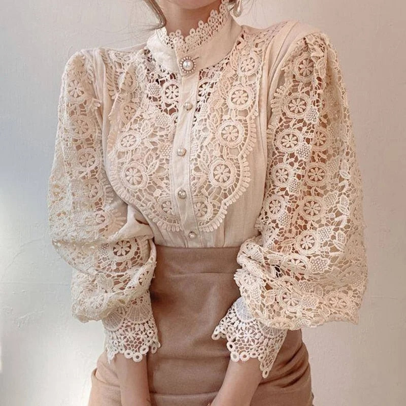 Maike - Vintage Kanten Elegance Blouse voor Tijdloze Schoonheid