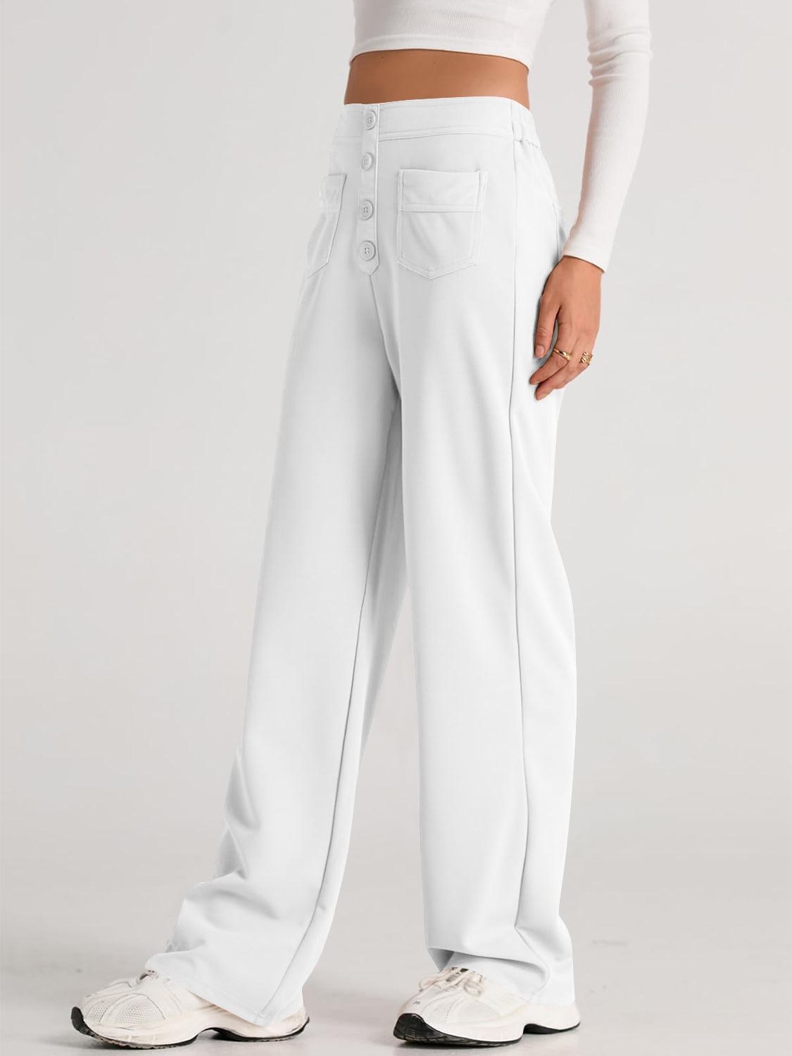 Hoge Taille Wijde Broek met Pockets - Elegant en Comfortabel