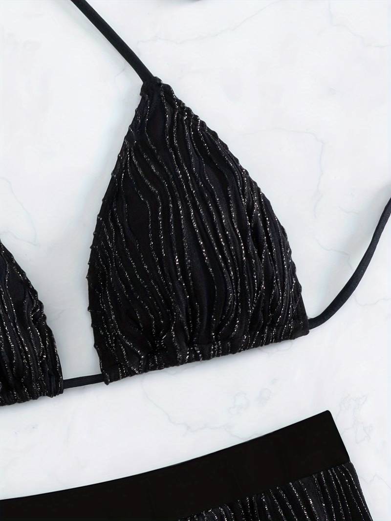 Mubilux Alex Suit | Zwarte glitterbikini met halternektopje en hoog uitgesneden zwembroekje