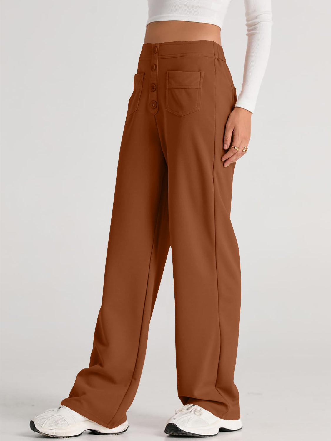 Hoge Taille Wijde Broek met Pockets - Elegant en Comfortabel