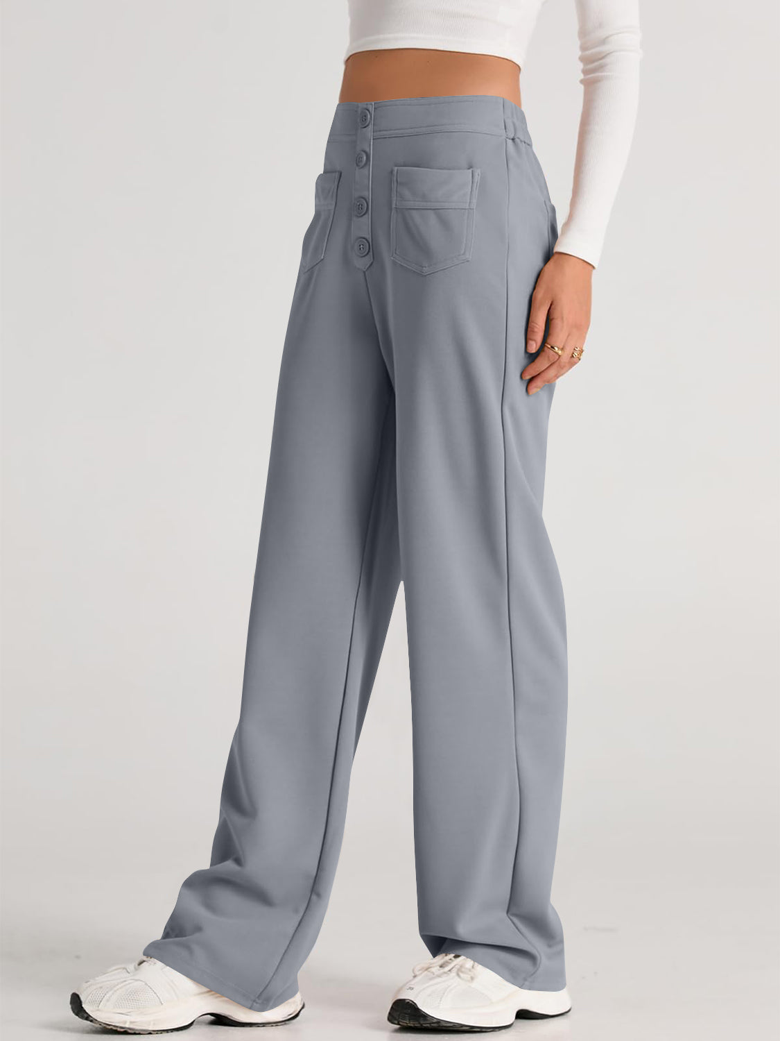 Hoge Taille Wijde Broek met Pockets - Elegant en Comfortabel