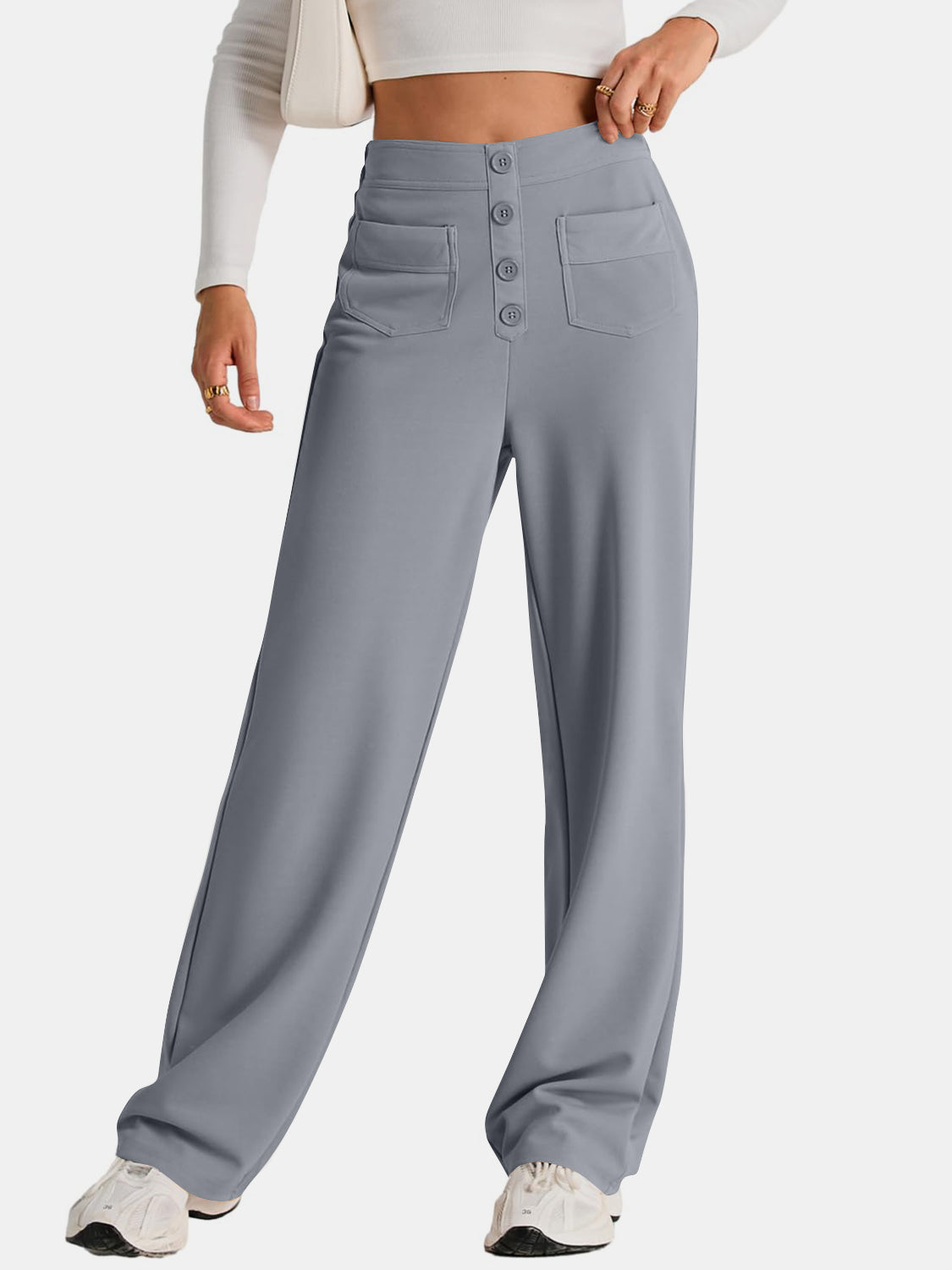 Hoge Taille Wijde Broek met Pockets - Elegant en Comfortabel