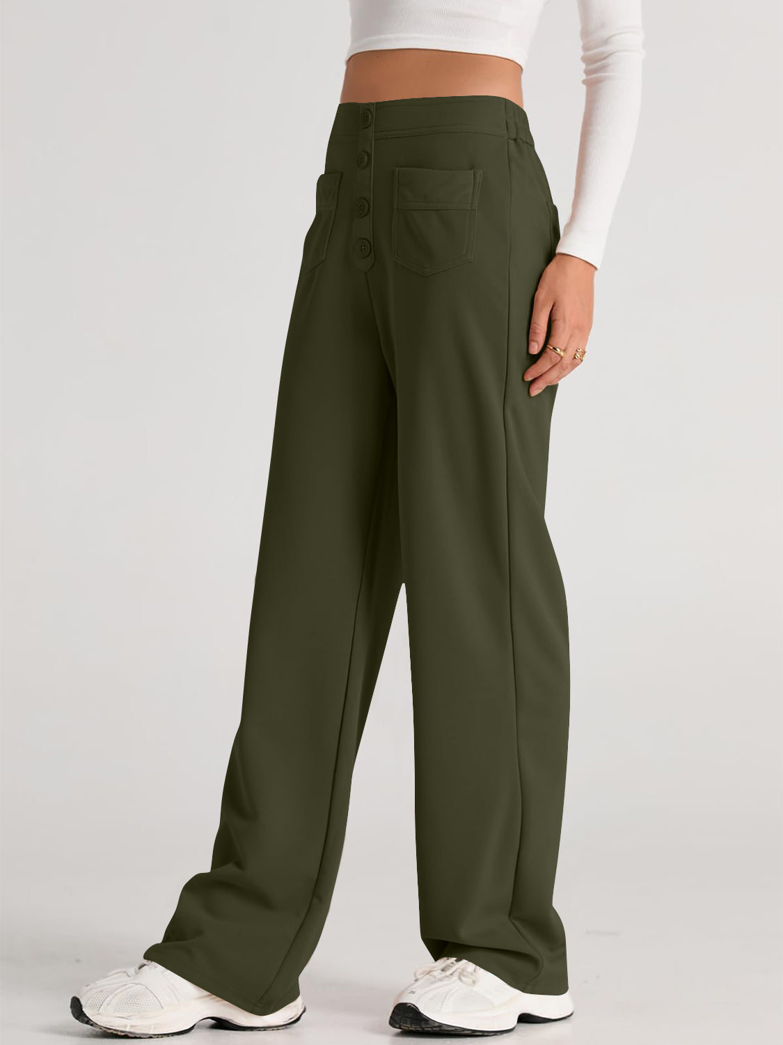 Hoge Taille Wijde Broek met Pockets - Elegant en Comfortabel