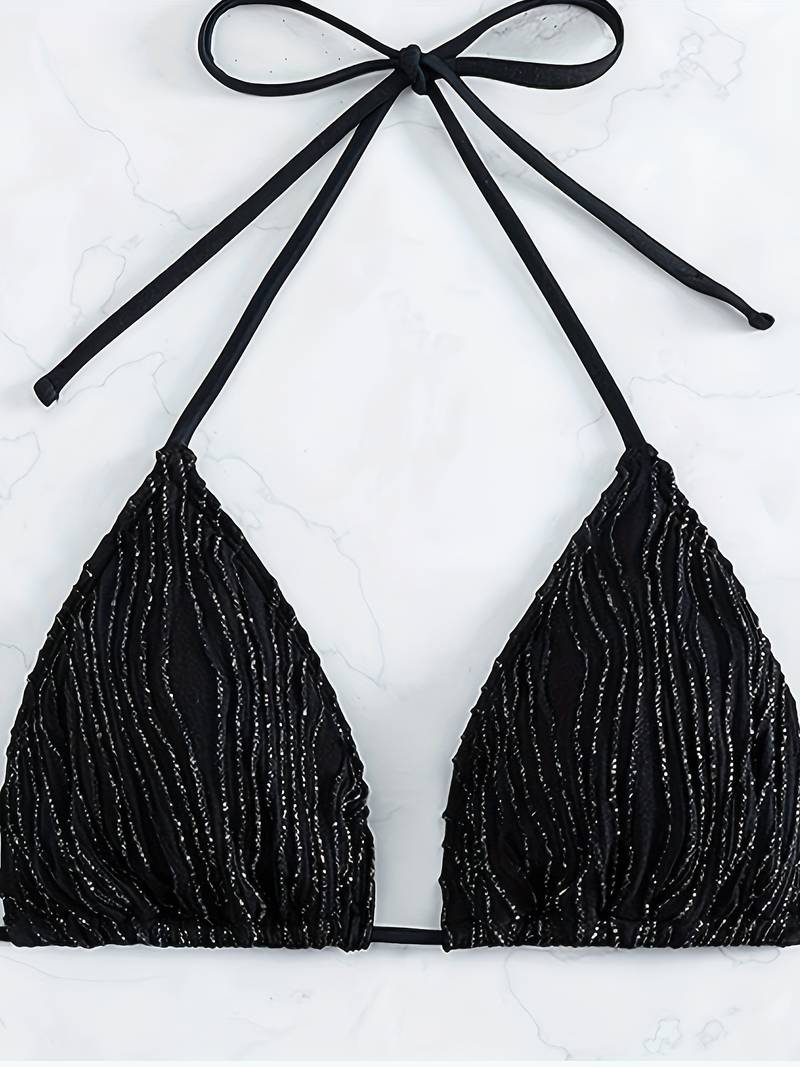 Mubilux Alex Suit | Zwarte glitterbikini met halternektopje en hoog uitgesneden zwembroekje