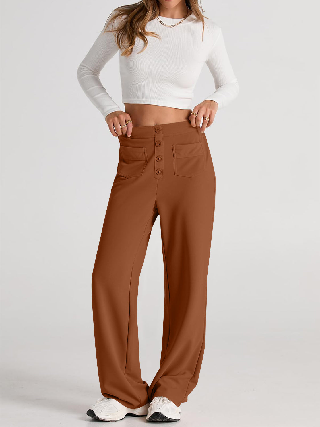 Hoge Taille Wijde Broek met Pockets - Elegant en Comfortabel