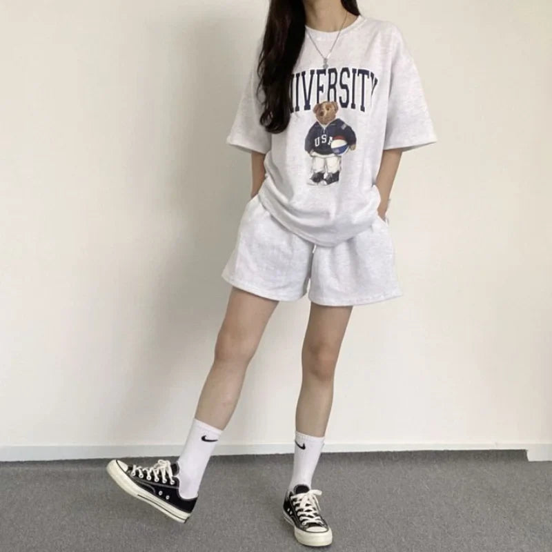 Zomerse Cotton Bear Short Set | Stijlvolle en Comfortabele Zomermode