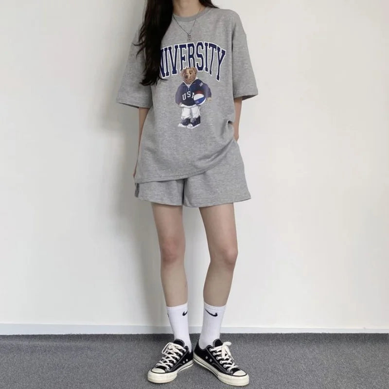 Zomerse Cotton Bear Short Set | Stijlvolle en Comfortabele Zomermode