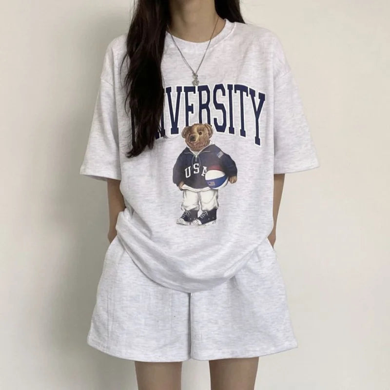 Zomerse Cotton Bear Short Set | Stijlvolle en Comfortabele Zomermode
