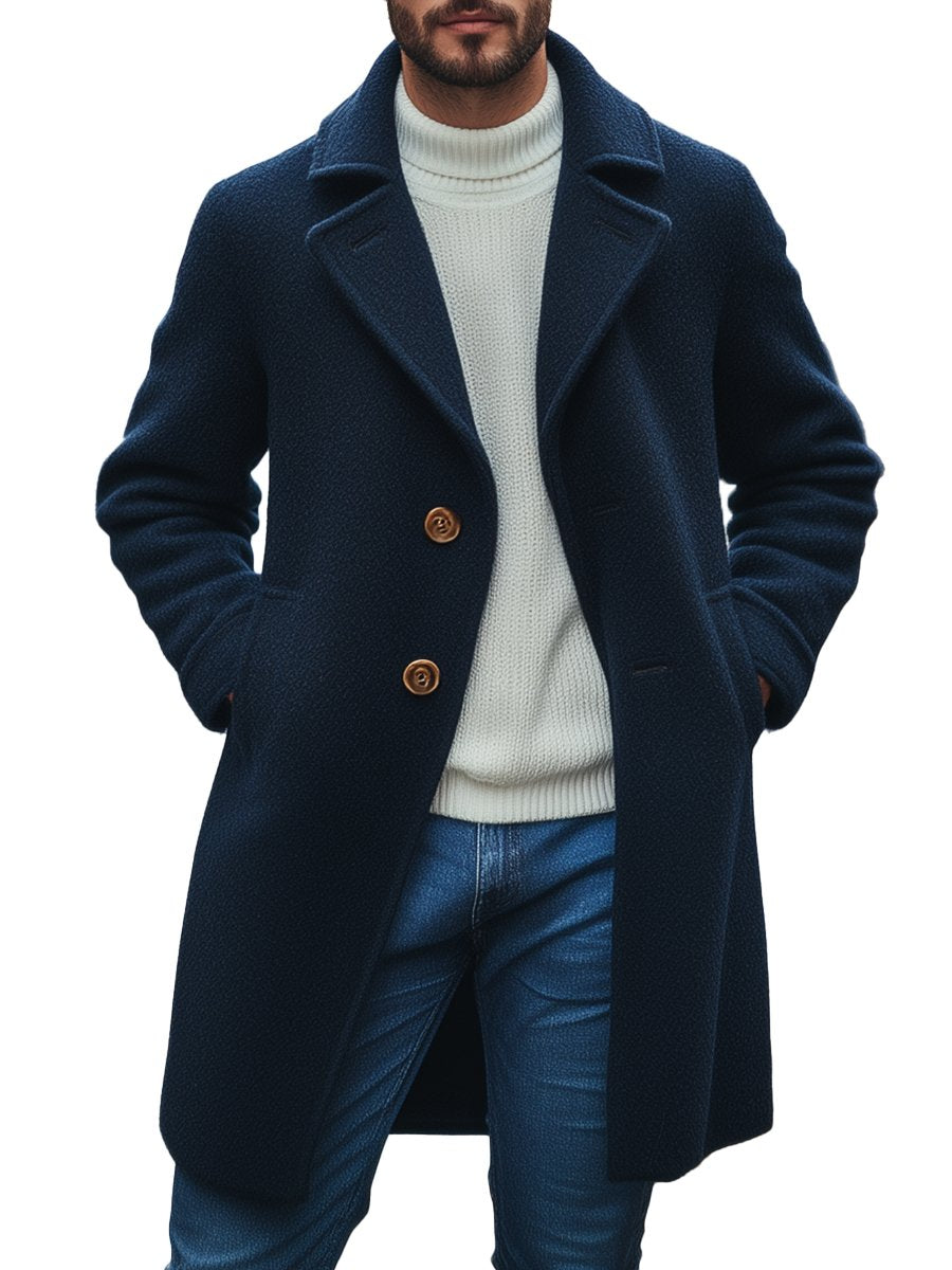 Heren Retro Casual Kapel Tweeknoops Wollen Jas - Tijdloze Stijl