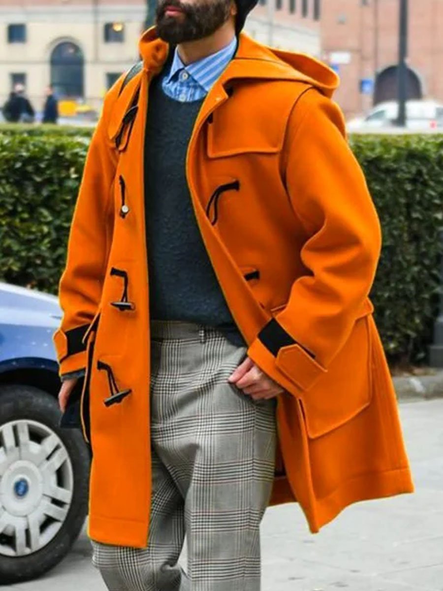 Fashion Contrast Kleur Capuchon Jas met Zak en Lange Mouwen - Modieus & Praktisch