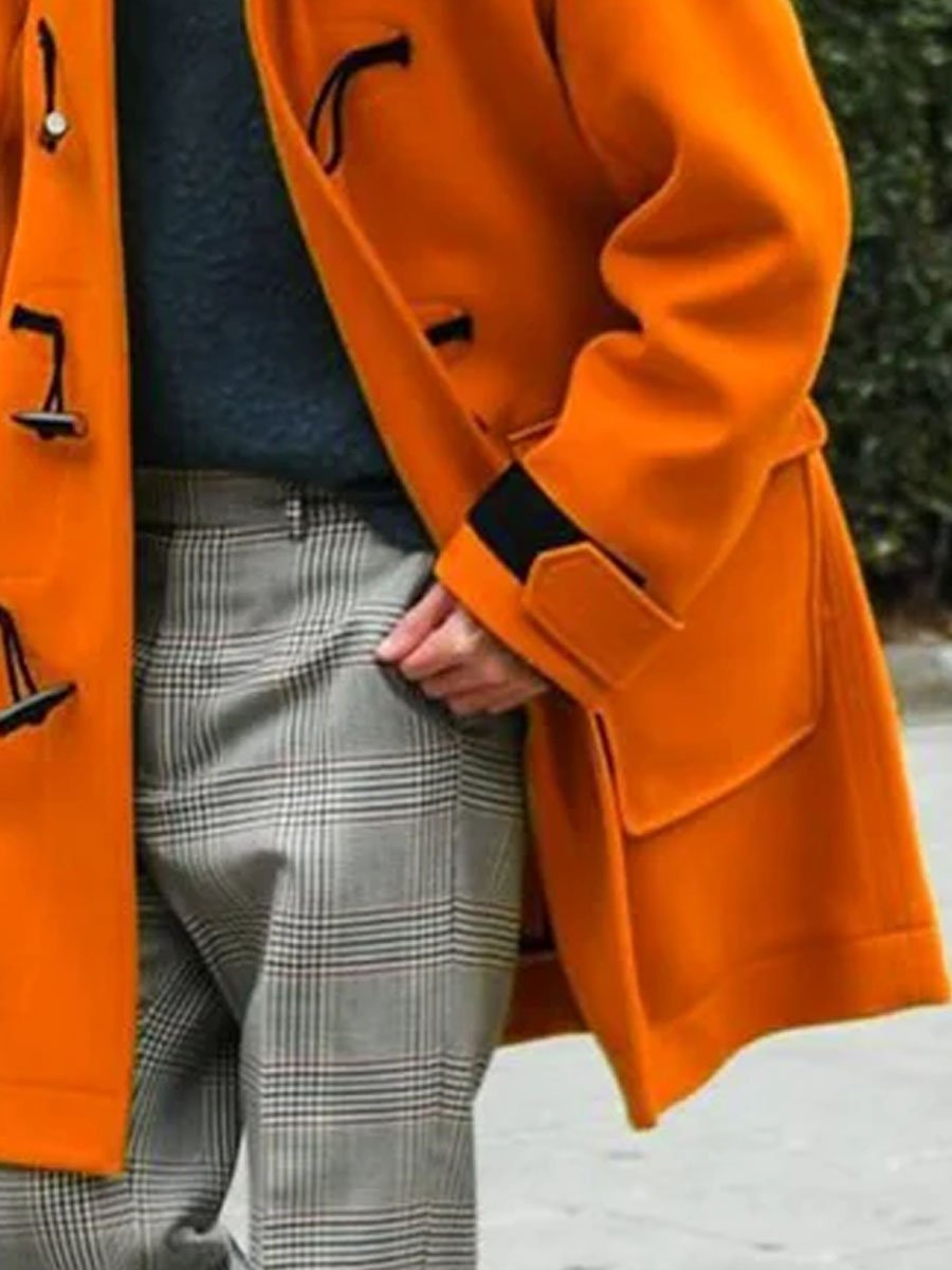 Fashion Contrast Kleur Capuchon Jas met Zak en Lange Mouwen - Modieus & Praktisch