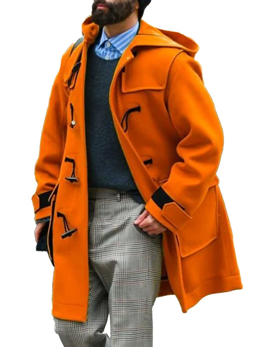 Fashion Contrast Kleur Capuchon Jas met Zak en Lange Mouwen - Modieus & Praktisch