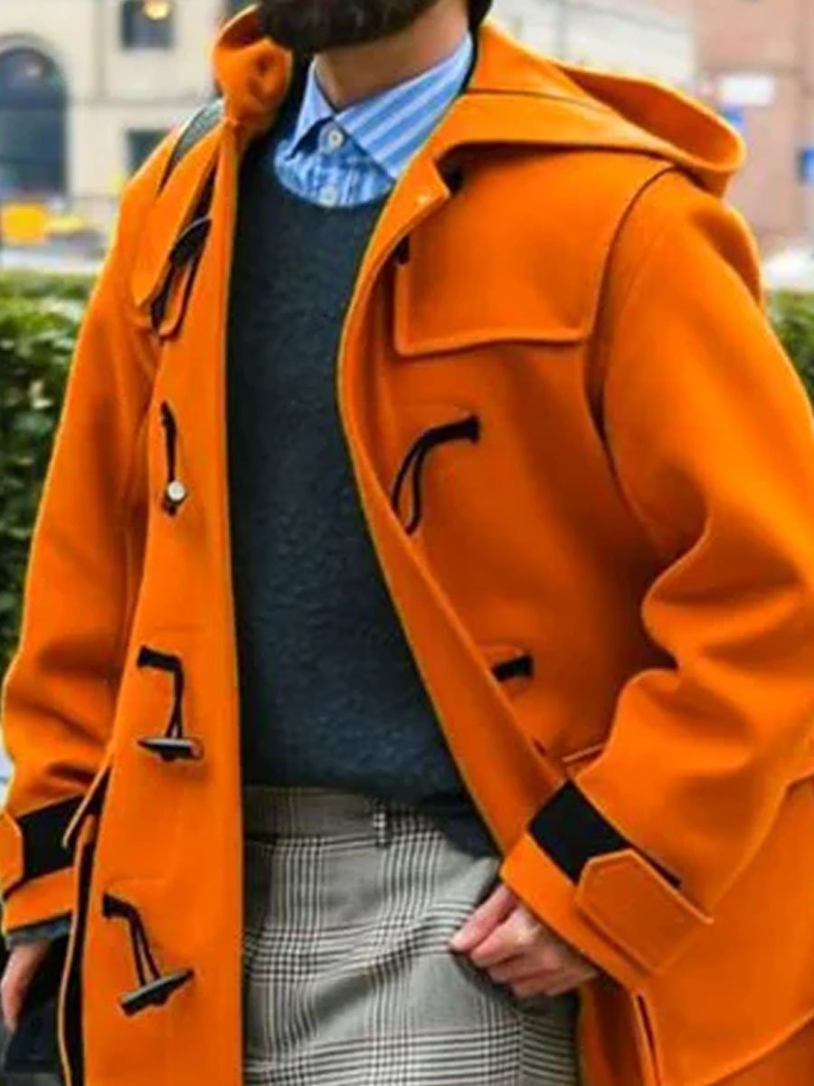 Fashion Contrast Kleur Capuchon Jas met Zak en Lange Mouwen - Modieus & Praktisch