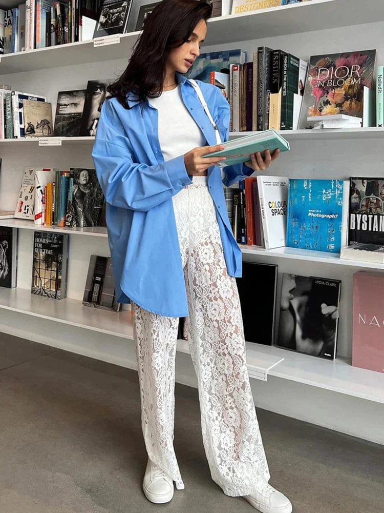 Pantalon en dentelle Mubilux Margot - Élégant pantalon en dentelle blanche et noire