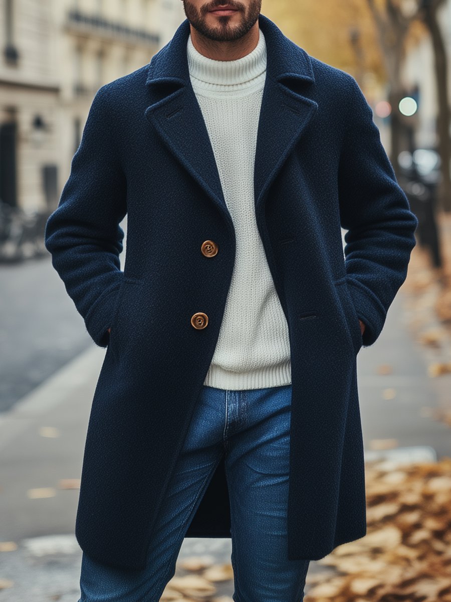 Heren Retro Casual Kapel Tweeknoops Wollen Jas - Tijdloze Stijl
