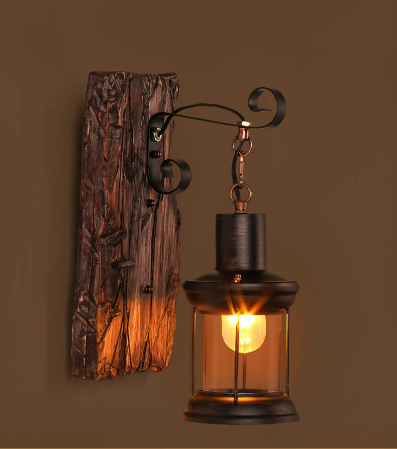 AquaChrono | Applique murale cylindrique avec verre, fer et socle en bois