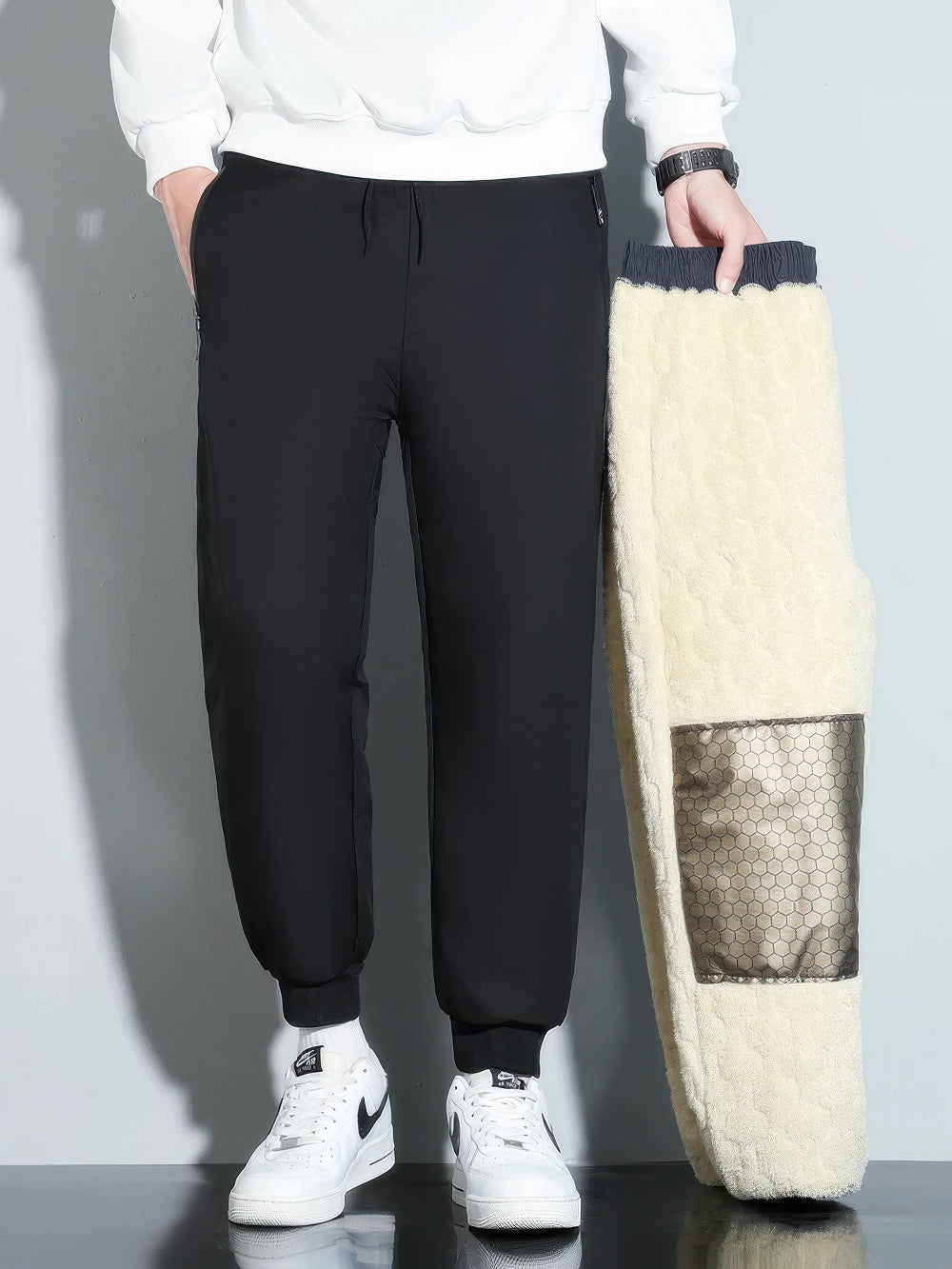 Mubilux Winddicht Warm Fleece Joggingbroek voor Heren met Ritszakken