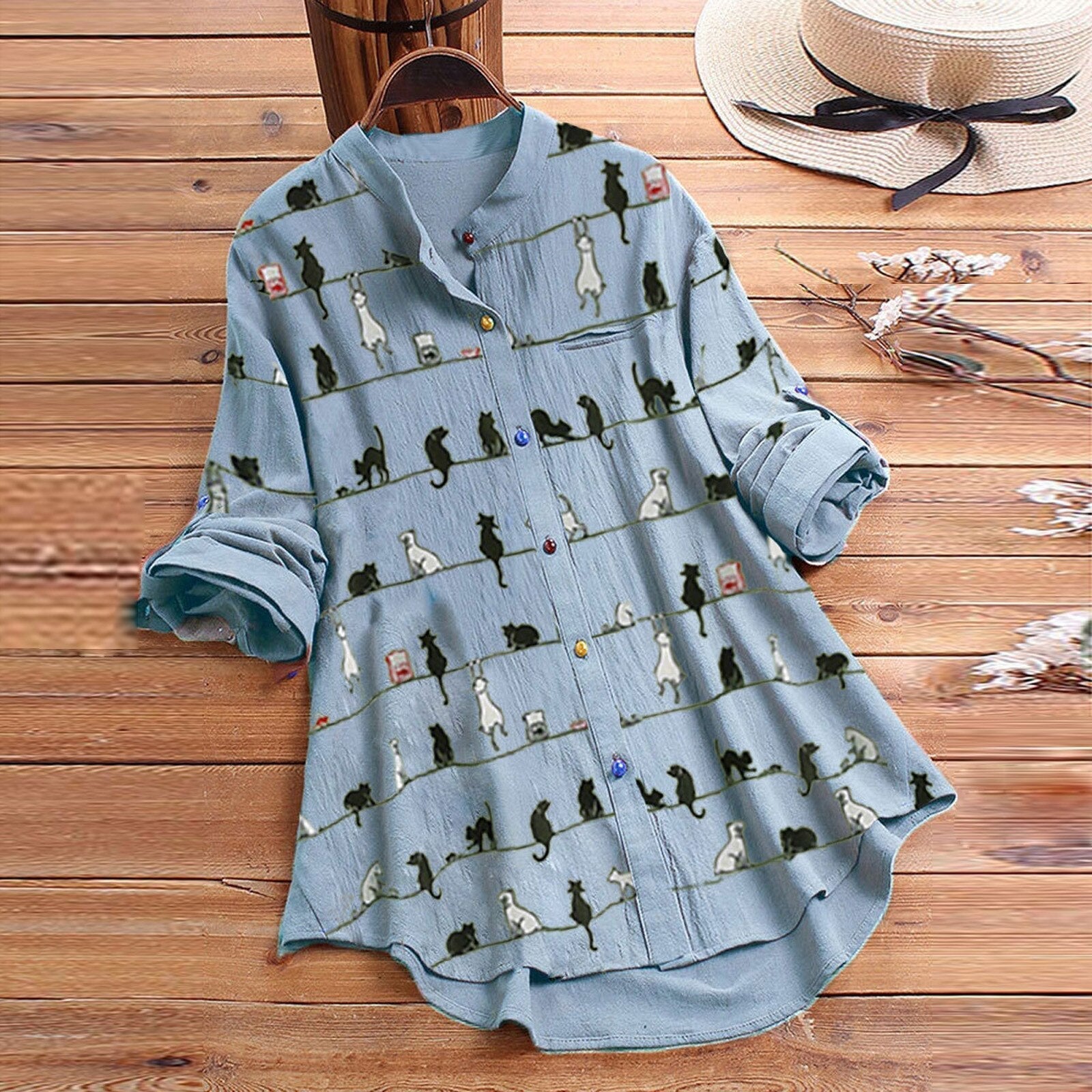 Blouse Margery à imprimé chat - Élégante et ludique en un seul vêtement