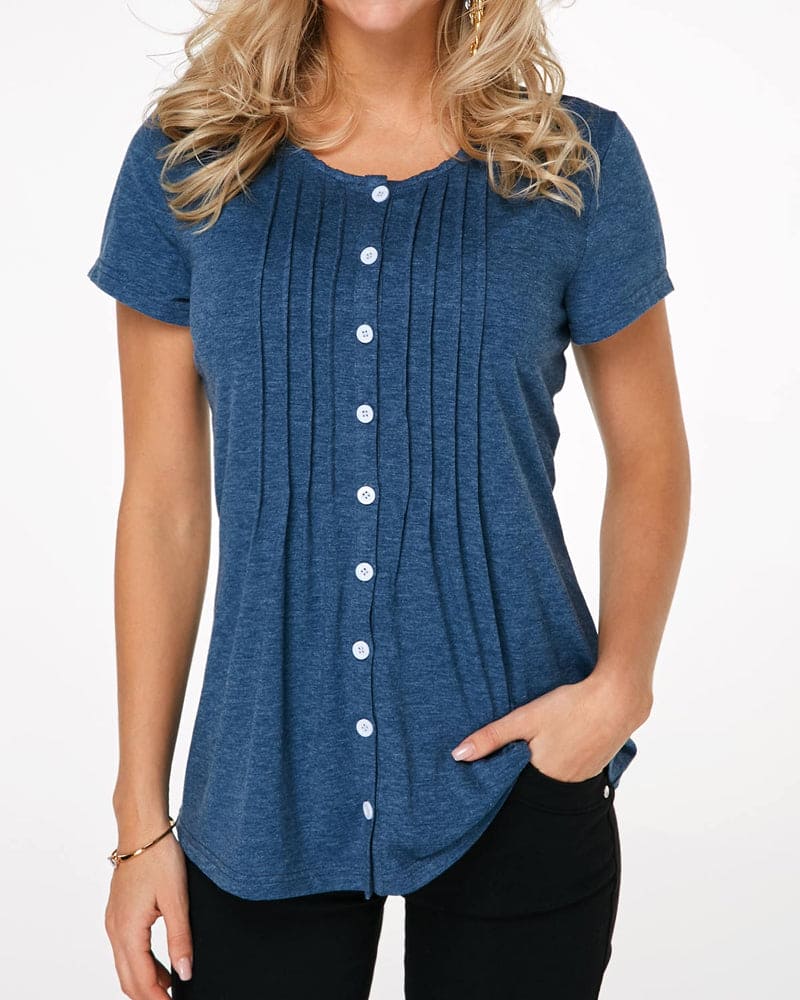 Blouse Mubilux avec boutons, col rond et manches courtes