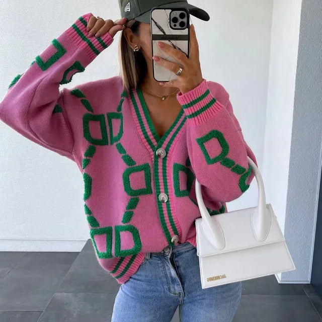 EMMA | Groen Gebreid Vest Voor Dames | Trui Met Lange Mouwen