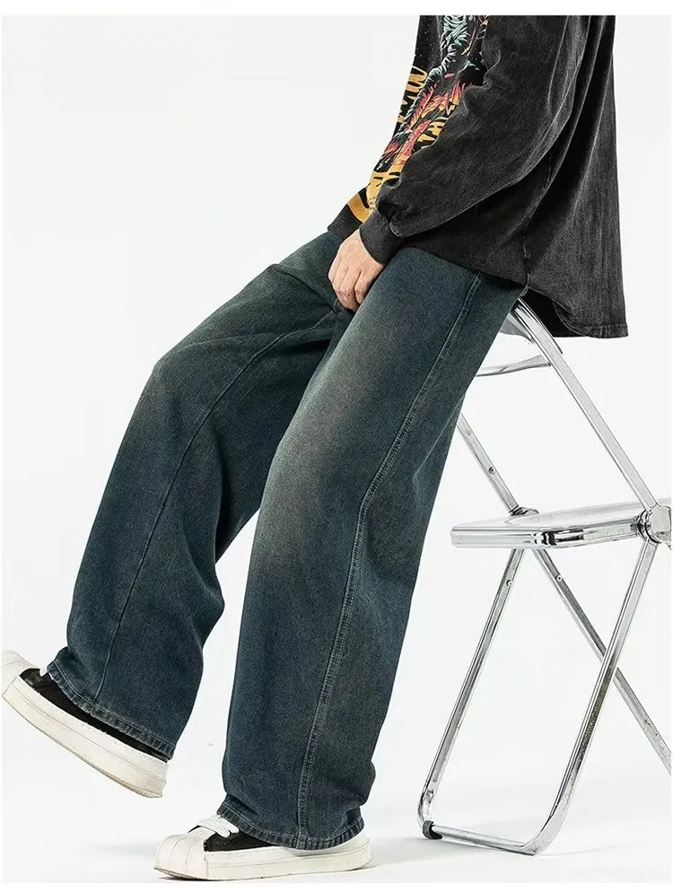 Jeans rétro droits avec jambes larges – style classique