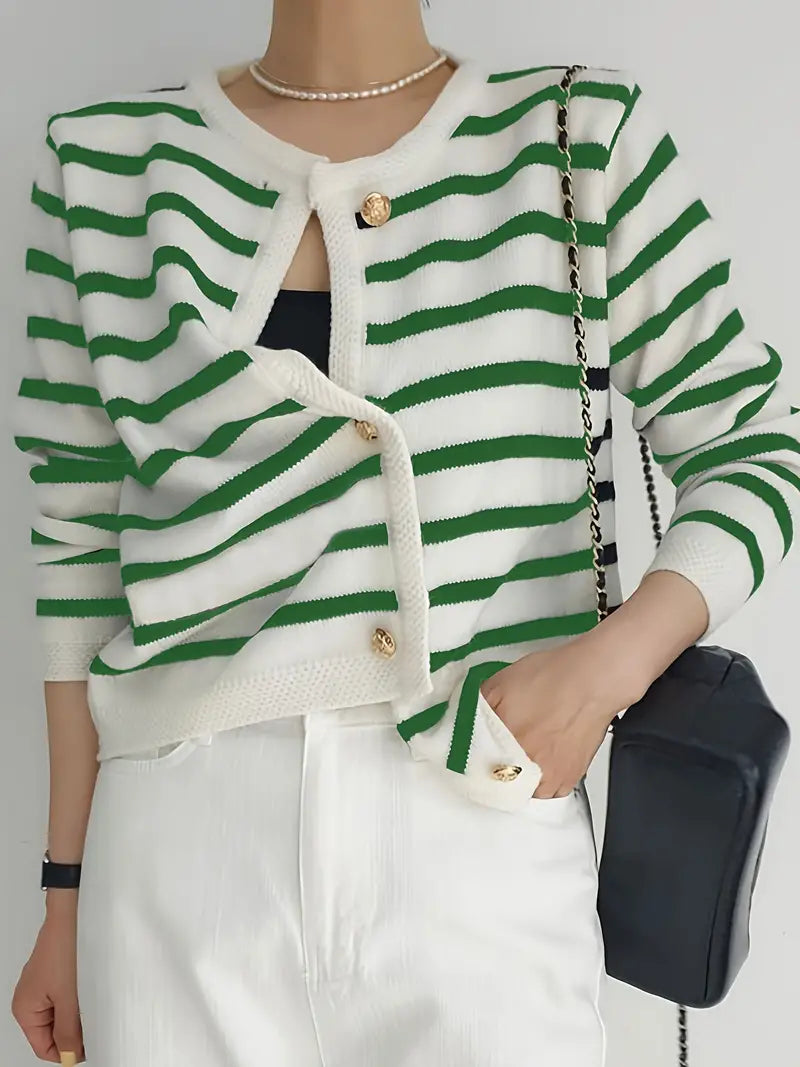 Mara - Pull en maille chic rayé avec détails à boutons